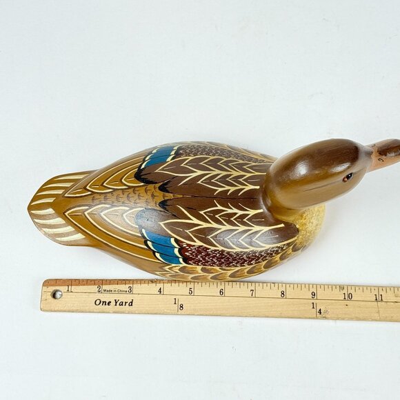 Vintage Handcrafted Wooden Mallard Duck Decoy Detailed Display Decor Office Deco - Picture 8 of 10